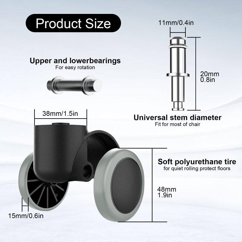 YIOVVOM 2 Inch Office Chair Wheels Heavy Duty Replacement  Mute Rubber Rotating Desk Office Chair Replacement Wheels  Safe for All Floor Protecting Office Chair Caster Wheels 11mm Standard Stem Size Fits 99% - Image 2